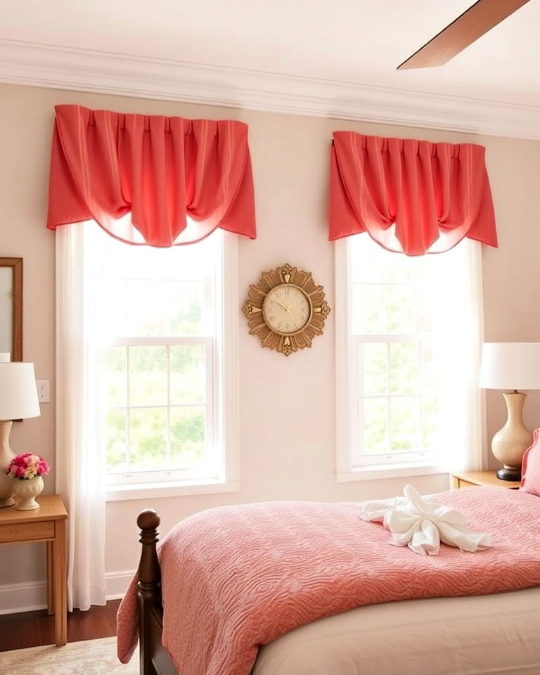 bedroom with coral window valances - 25 Coral Bedroom Ideas
