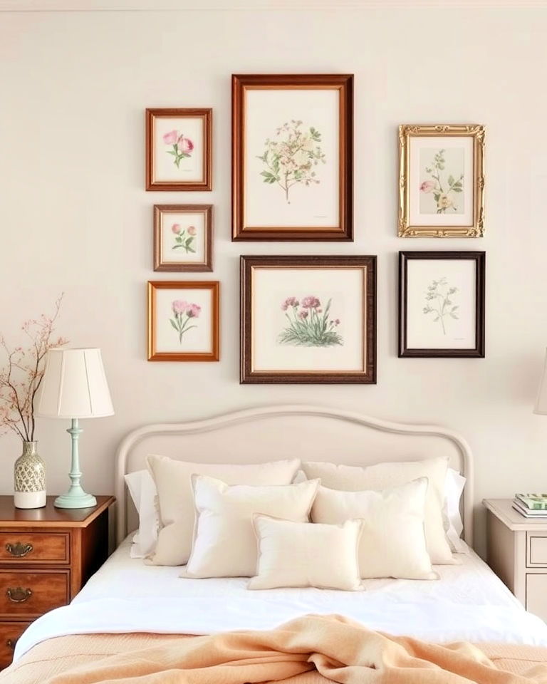 bedroom with delicate wall art - 20 Shabby Chic Bedroom Ideas