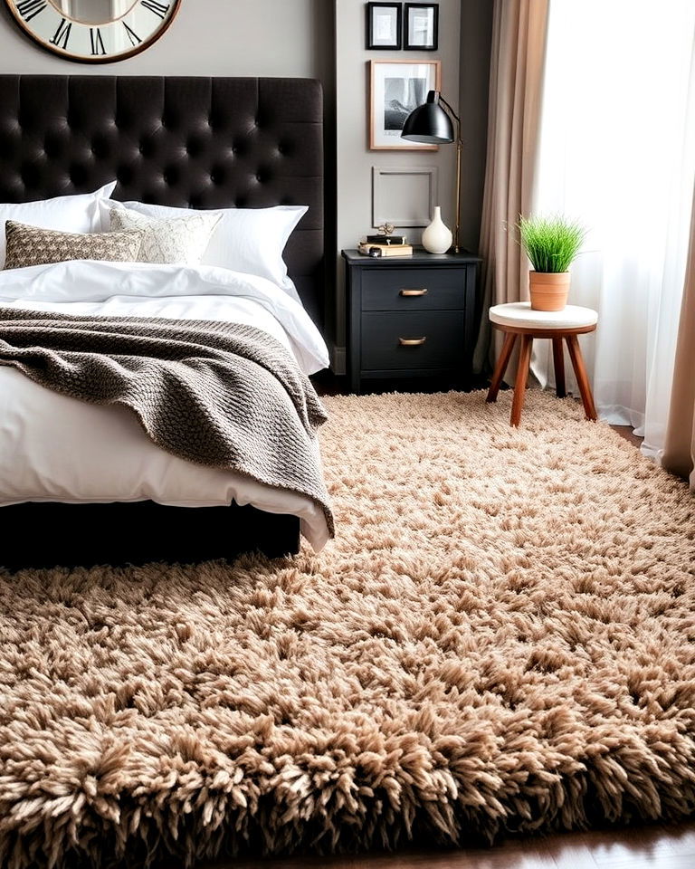 bedroom with high pile shag rug - 30 Bedroom Rug Ideas