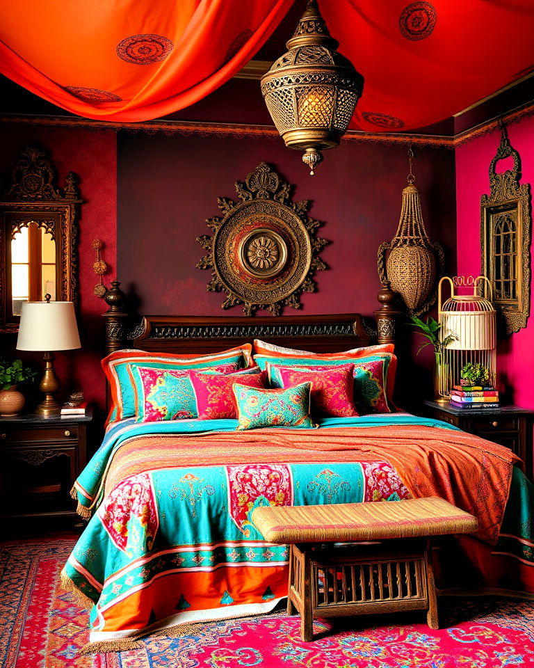 bedroom with indian bohemian vibes - 20 Asian Bedroom Ideas