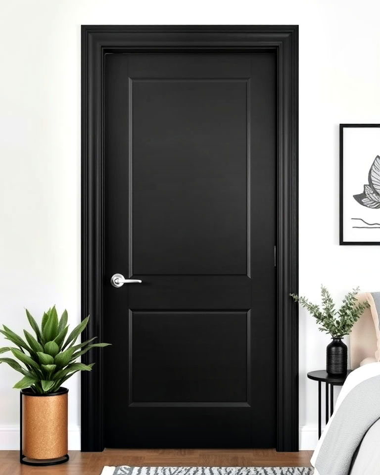 bedroom with matte black door - 20 Matte Black Bedroom Ideas