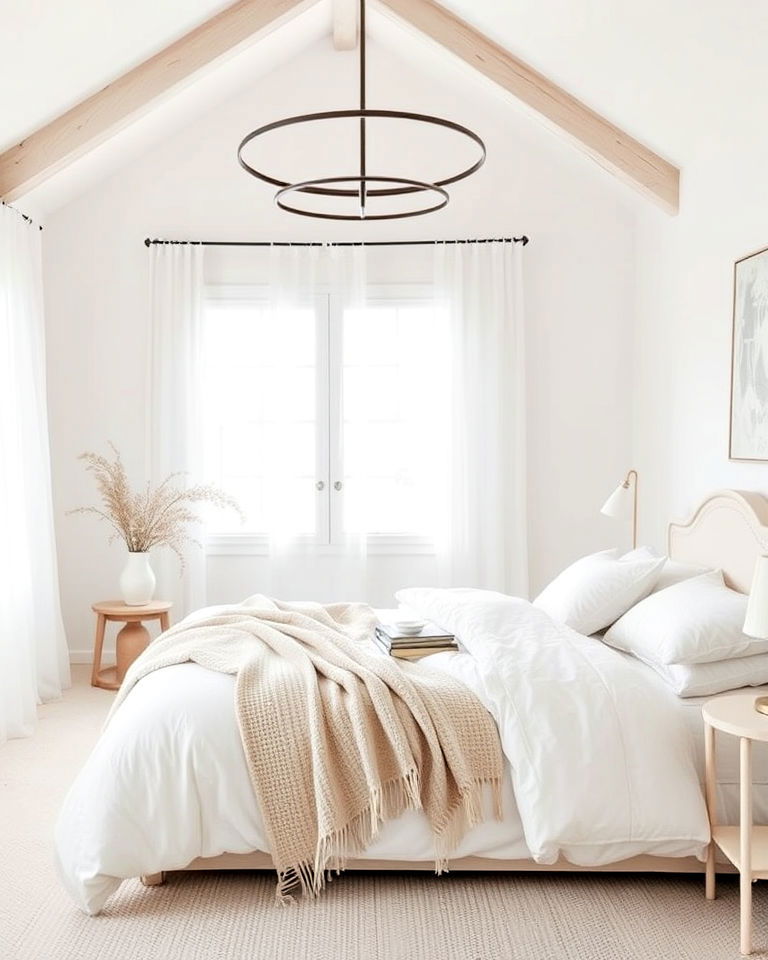 bedroom with minimalist white palette - 30 Bedroom Decor Ideas