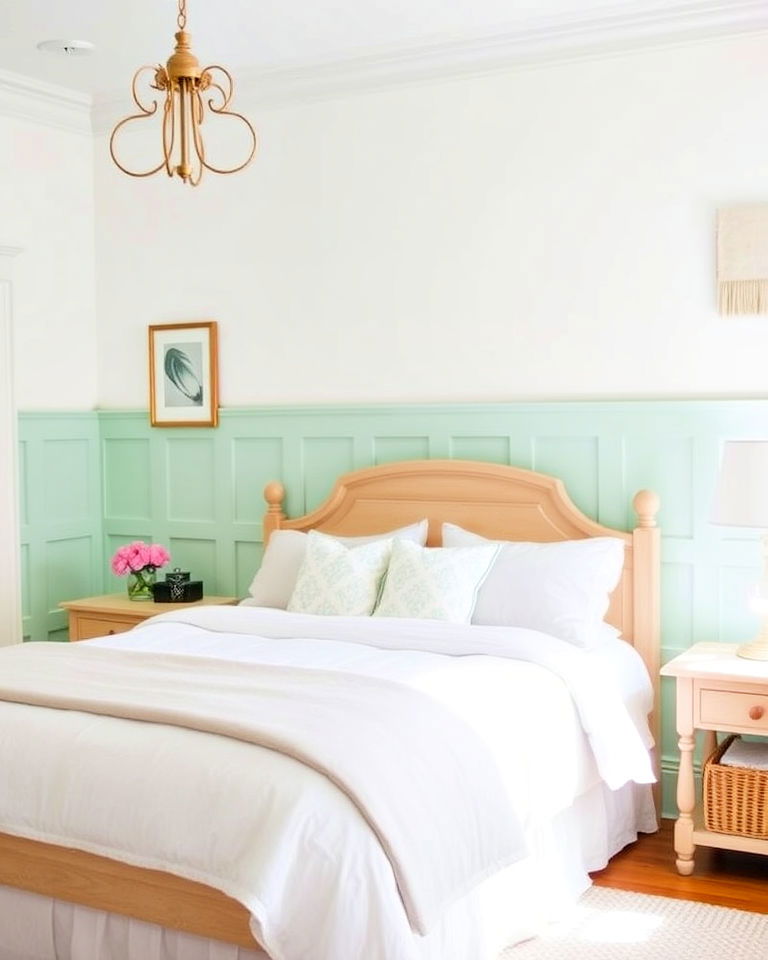 bedroom with mint green wainscoting - 20 Green Panelling Bedroom Ideas