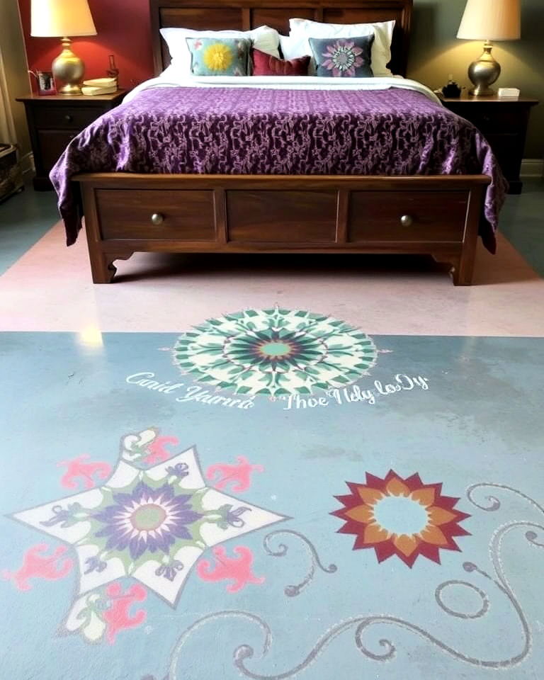 bedroom with painted concrete floor design - 20 Concrete Floor Bedroom Ideas