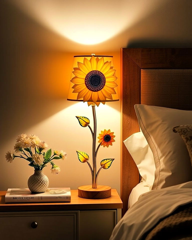 bedroom with sunflower night lamp - 15 Sunflower Bedroom Ideas