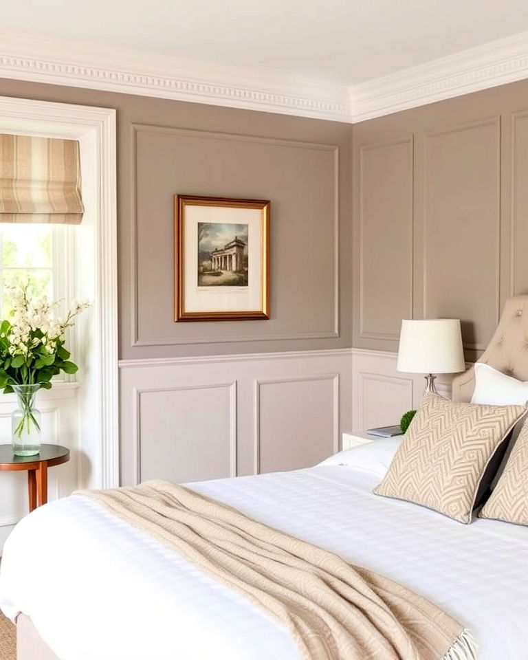 bedroom with taupe wainscoting - 20 Taupe Bedroom Ideas