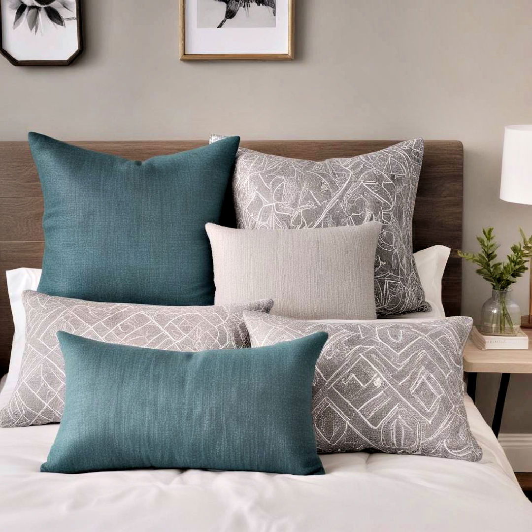 bedroom with teal and grey throw pillows - 15 Teal and Grey Bedroom Ideas