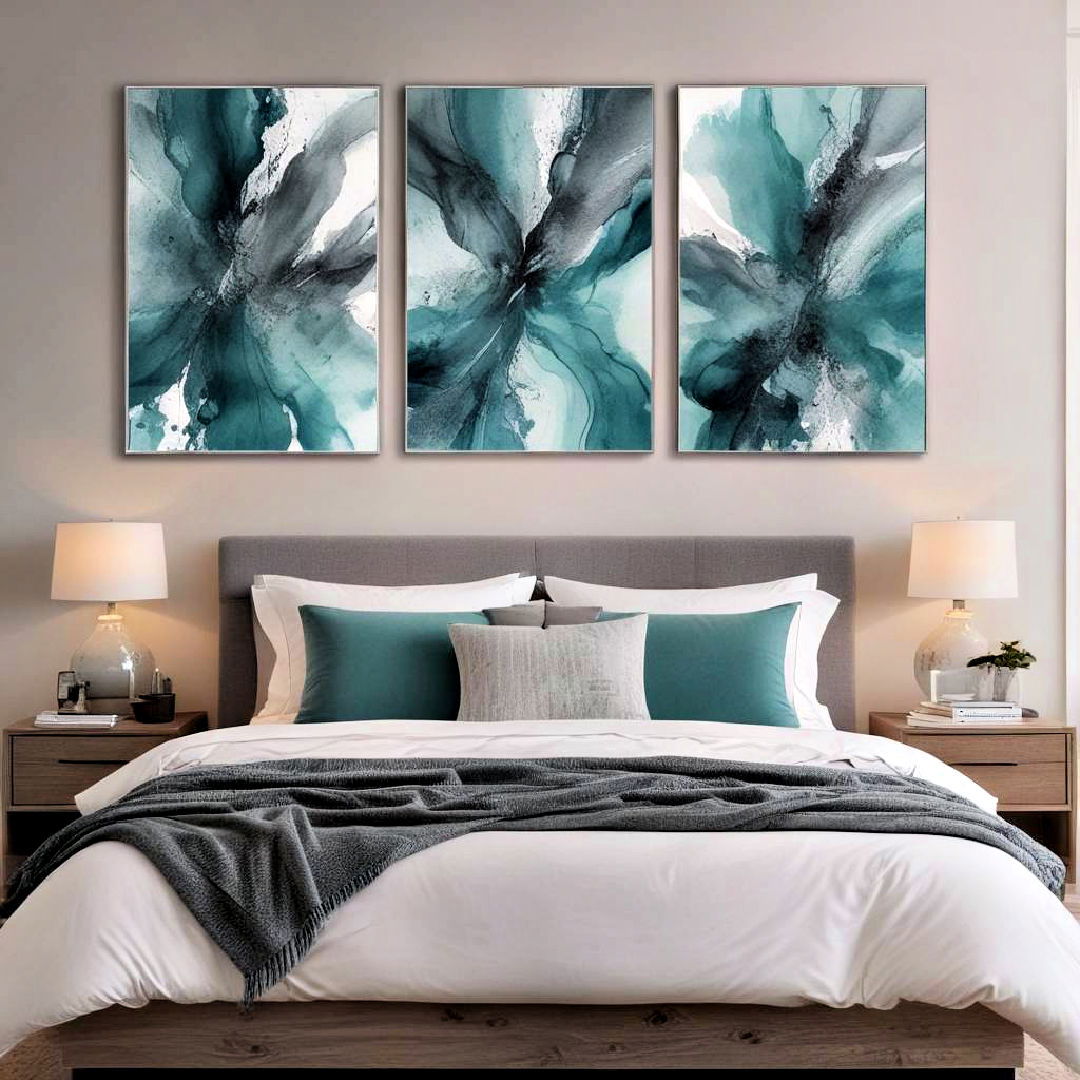 bedroom with teal and grey wall art - 15 Teal and Grey Bedroom Ideas
