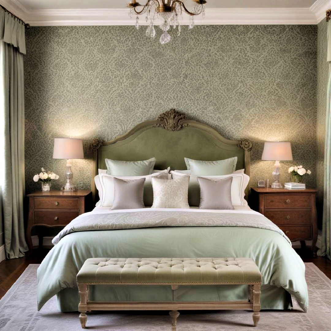 bedroom with traditional elegance - 25 Sage Green and Grey Bedroom Ideas