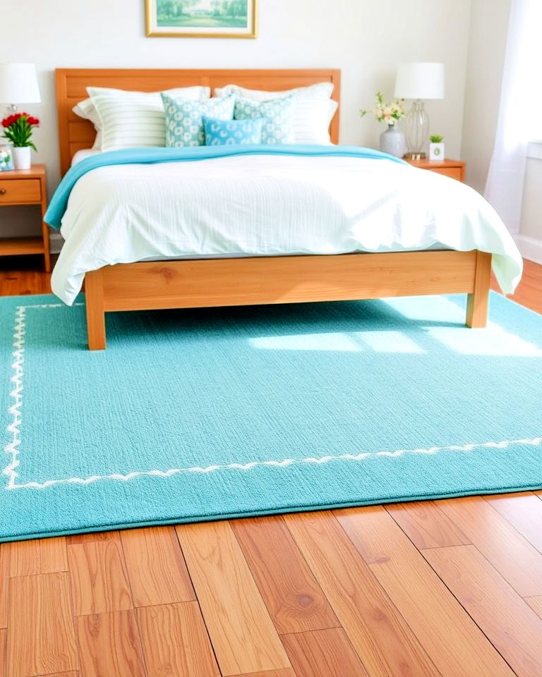 bedroom with turquoise area rug - 15 Turquoise Bedroom Ideas