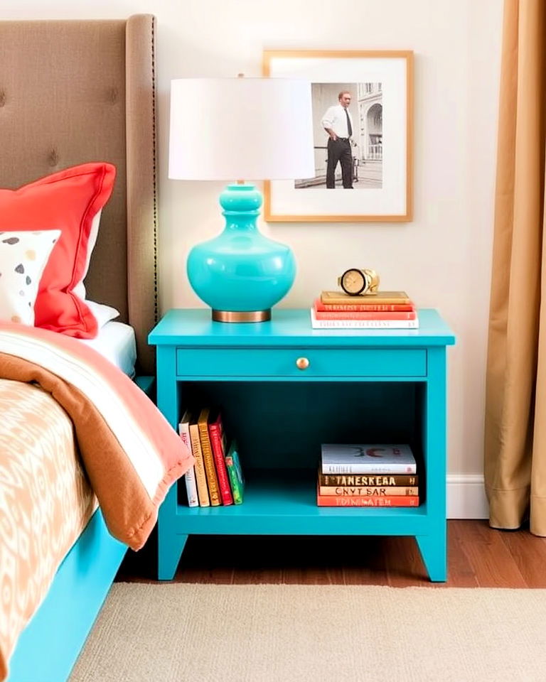 bedroom with turquoise nightstands - 15 Turquoise Bedroom Ideas