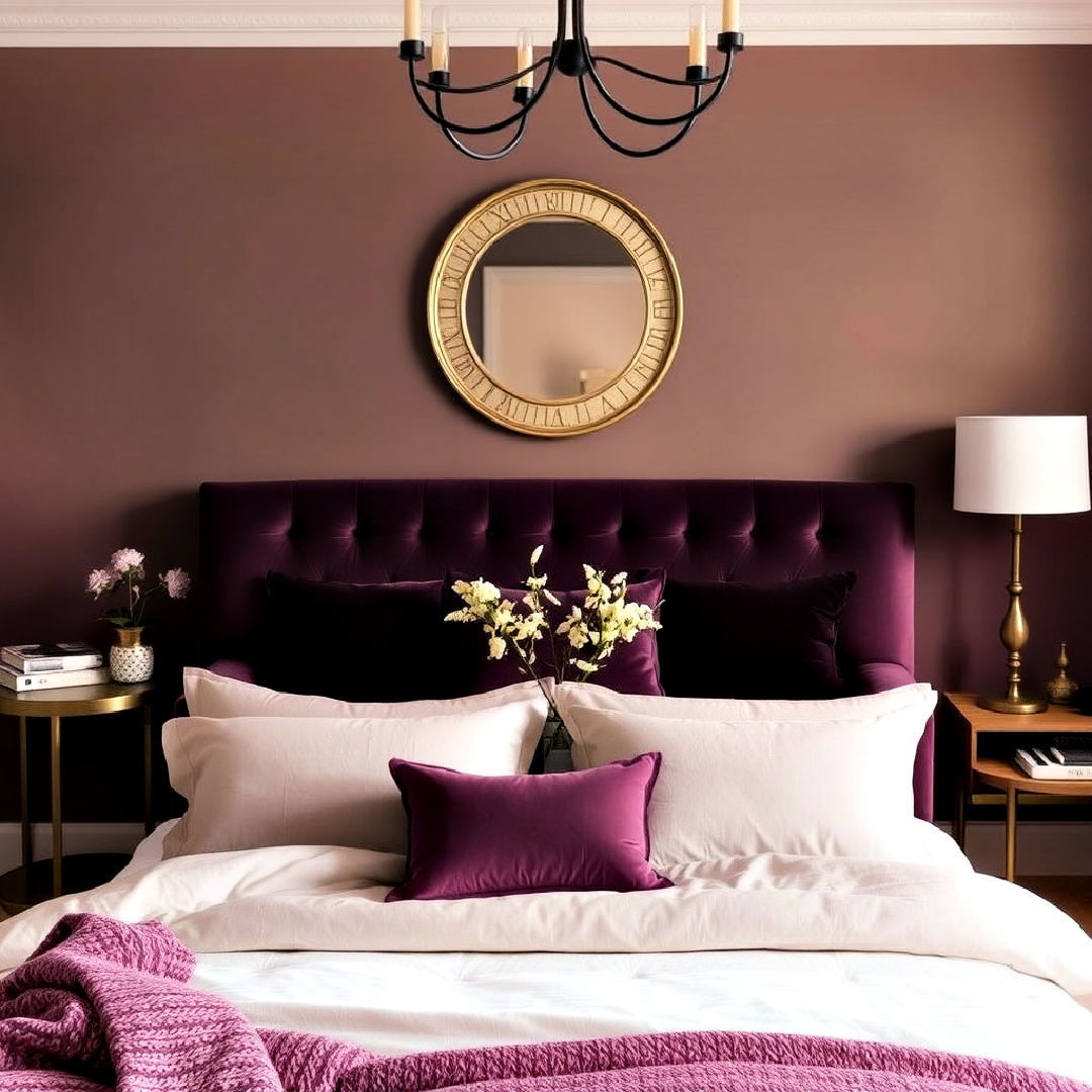bedroom with warm taupe and plum color - 40 Warm Color Palettes for Every Room in the House