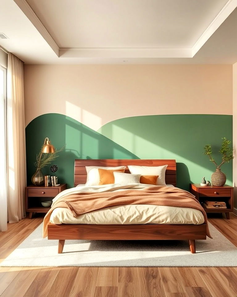 beige and green walls with brown furniture for bedroom - 20 Green and Brown Bedroom Ideas
