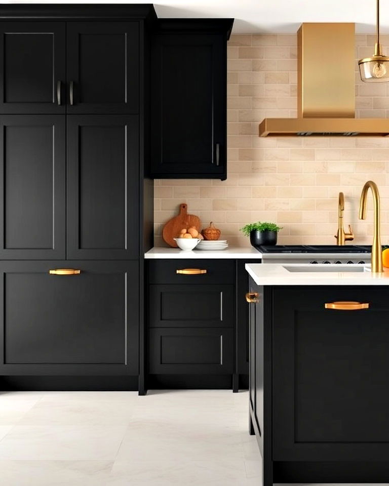 beige backsplash and black kitchen cabinets - 20 Black and Beige Kitchen Ideas
