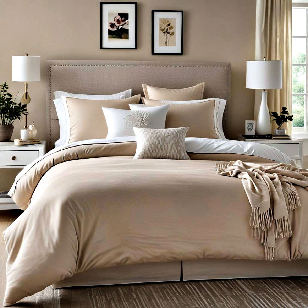 beige bedding with white accents - 30 Beige Bedroom Ideas
