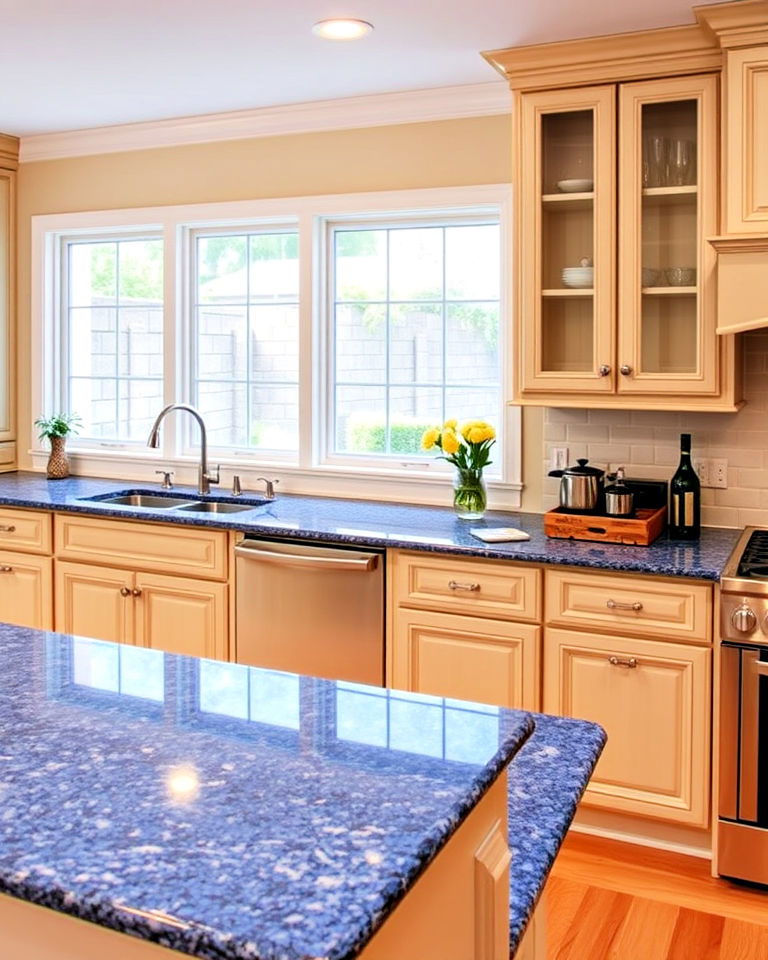beige cabinets and sapphire blue granite counters - 20 Kitchens With Blue Countertops