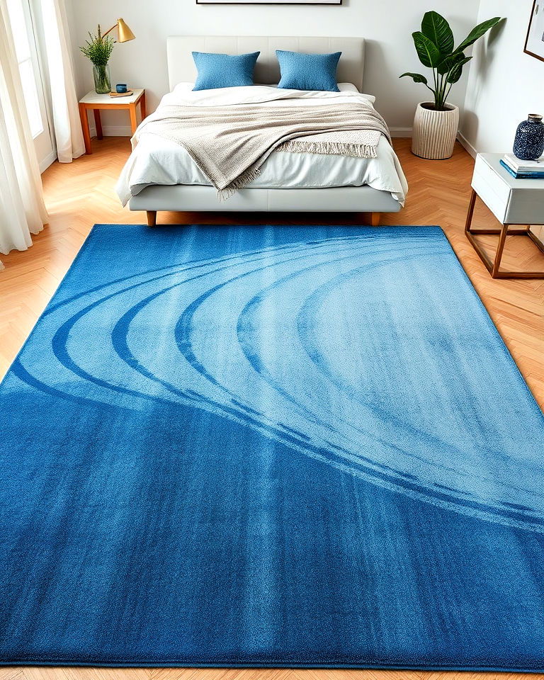 beige flooring with blue area rug - 15 Blue and Beige Bedroom Ideas