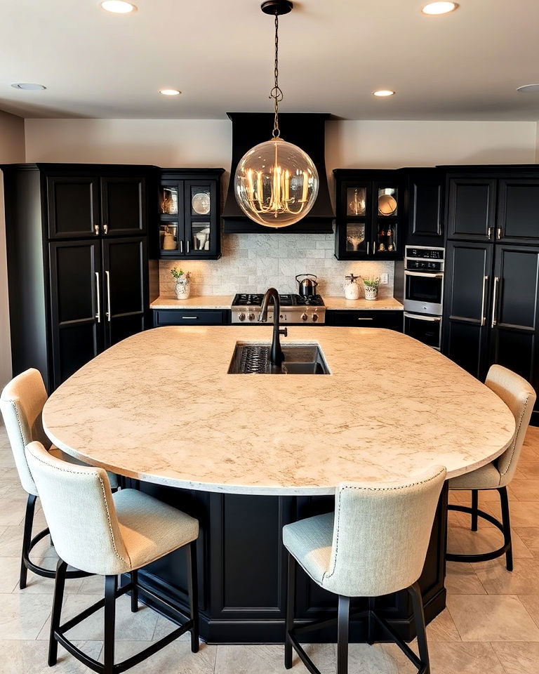 beige kitchen countertops with black islands - 20 Black and Beige Kitchen Ideas