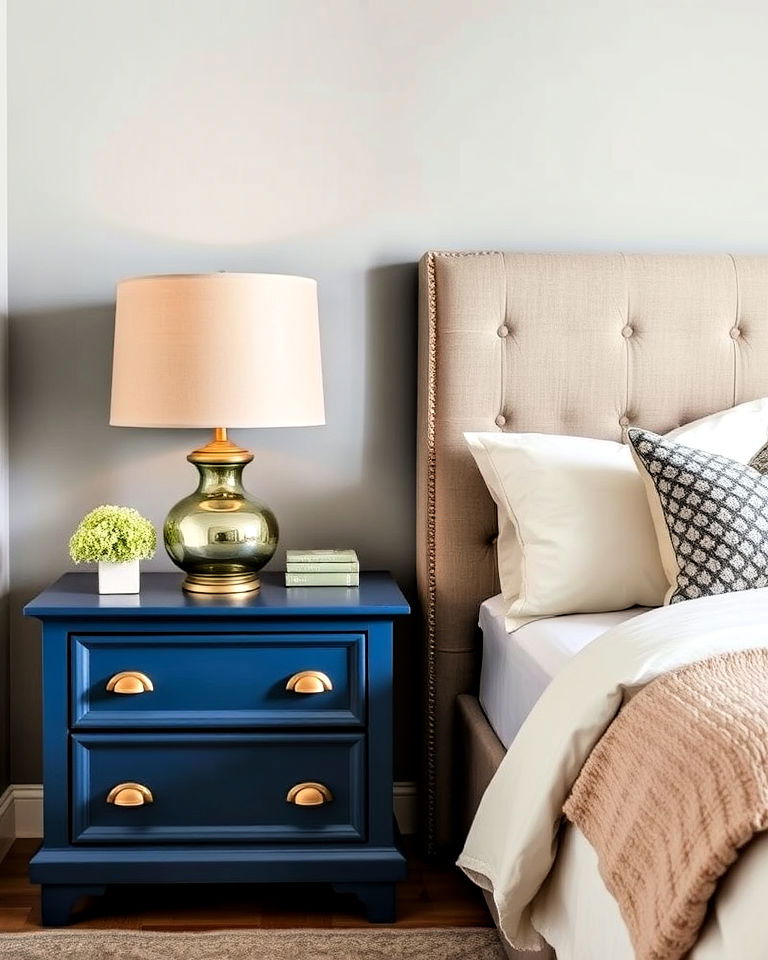 beige lampshades with blue nightstands - 15 Blue and Beige Bedroom Ideas