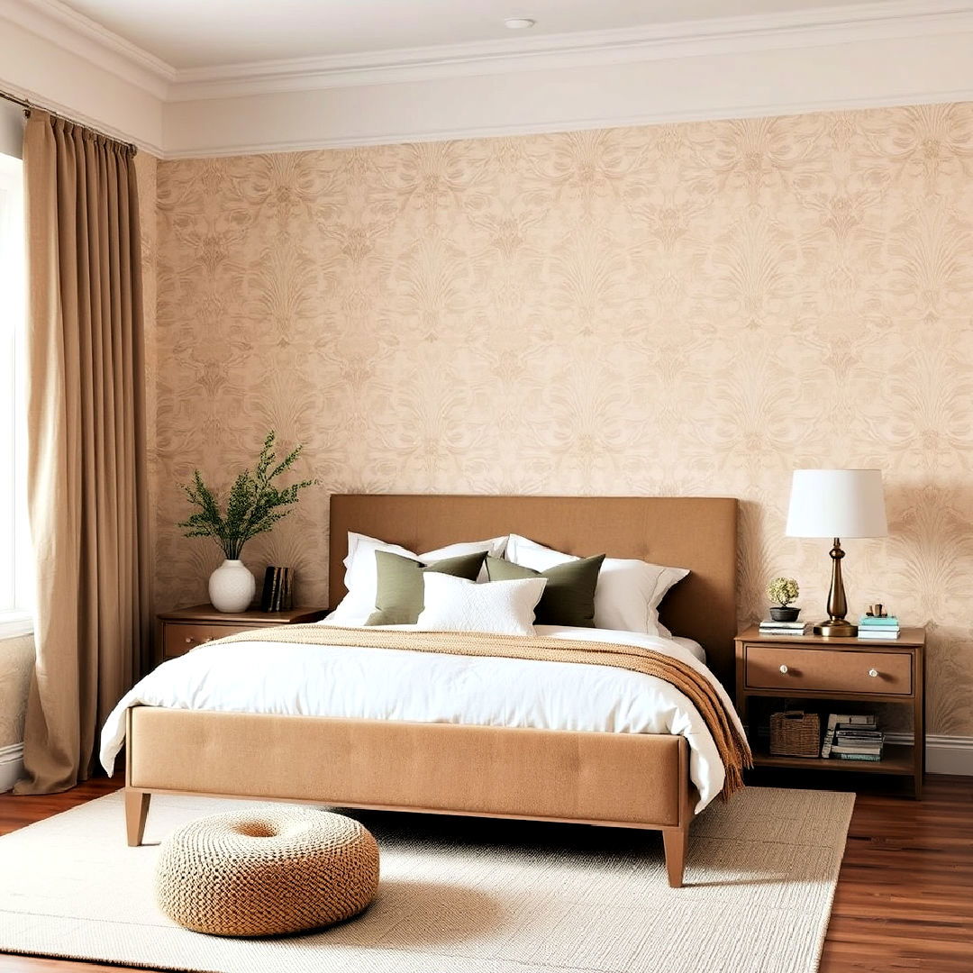 beige patterned wallpaper - 30 Beige Bedroom Ideas
