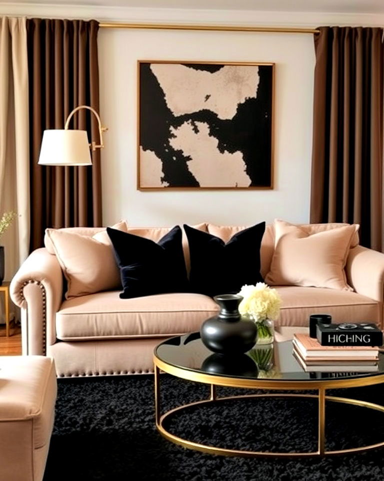 beige sofa with black throw pillows for living room - 30 Black and Beige Living Room Ideas