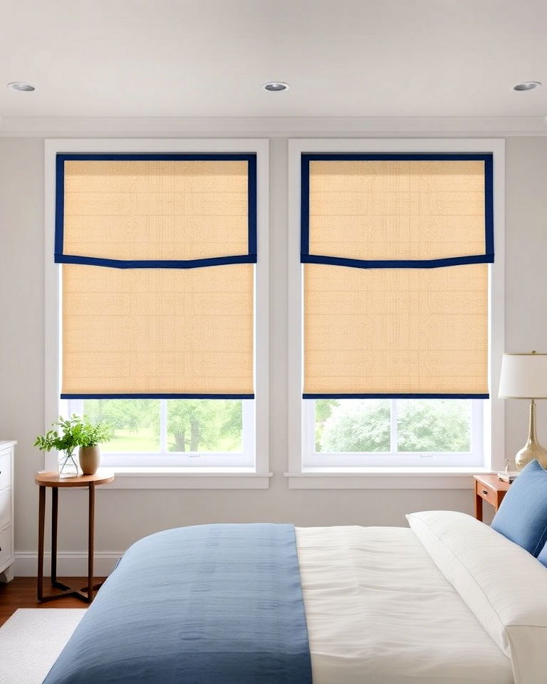 beige window shades with blue trim for bedroom - 15 Blue and Beige Bedroom Ideas