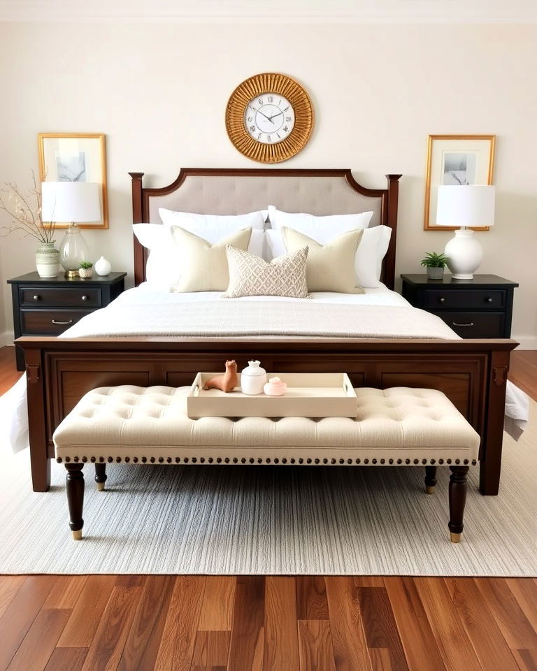 bench for extra seating - 30 Bedroom Decor Ideas