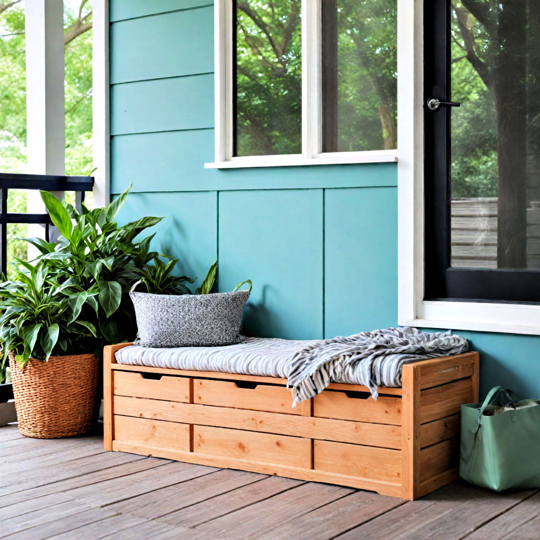 bench with hidden storage - 40 Front Porch Ideas