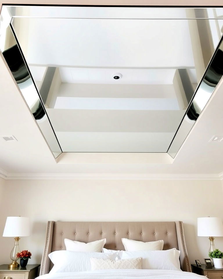 beveled edge ceiling mirror above bed - 20 Mirror on Ceiling Above Bed Ideas