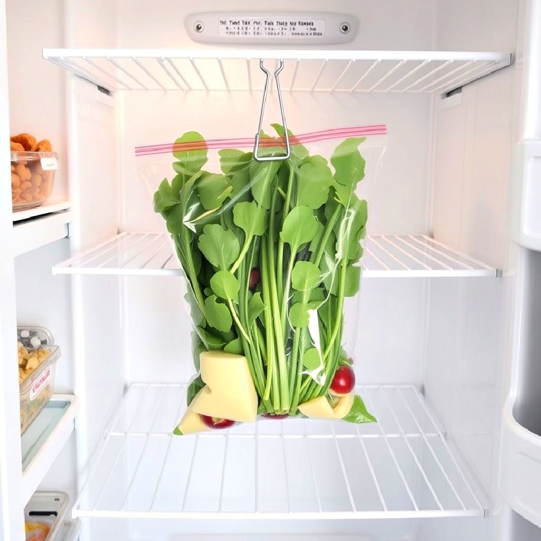 binder clip to hang bag - 20 Refrigerator Organization Ideas
