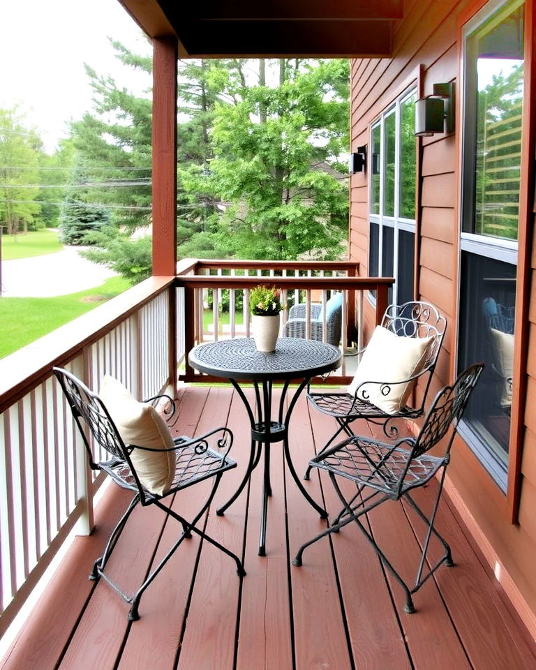 bistro style chairs and table for deck seating - 20 Deck Seating Ideas