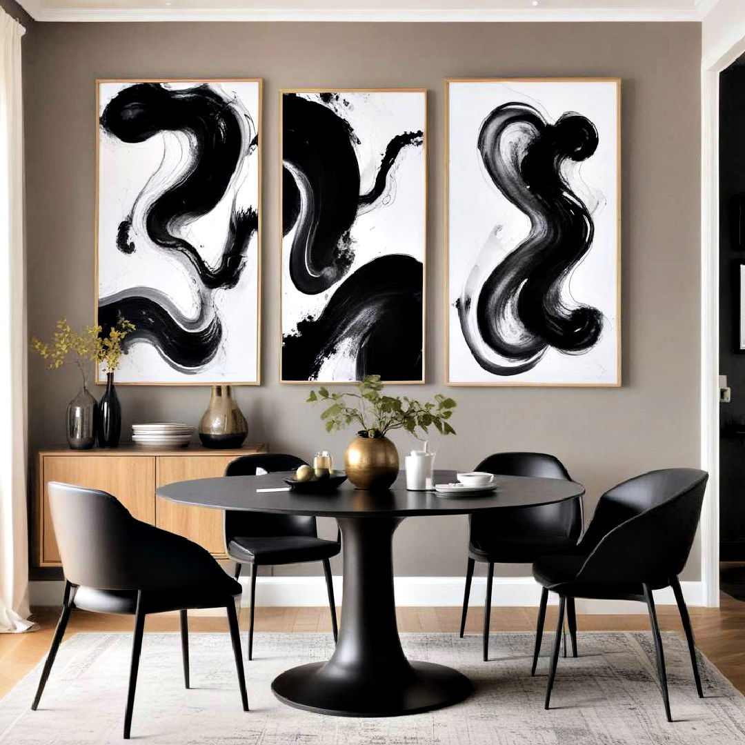 black abstract art for dining room - 30 Black Dining Room Ideas