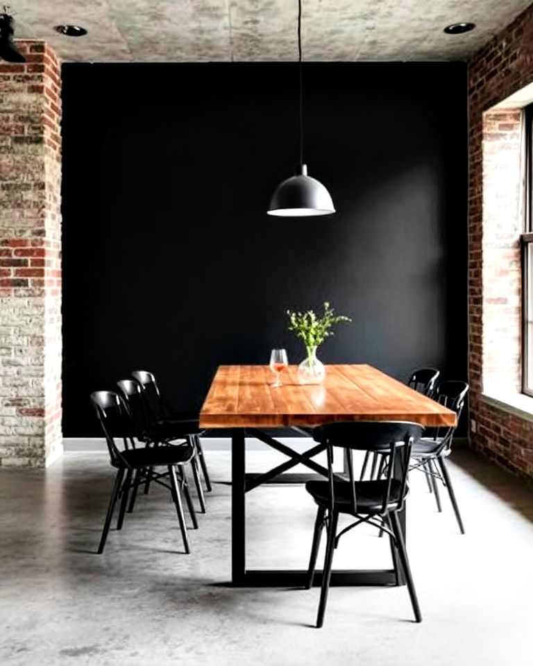 black accent wall and industrial dining room - 20 Black Accent Wall Dining Room Ideas