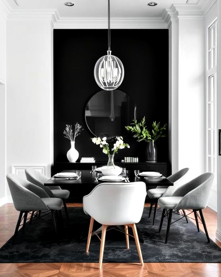 black accent wall for monochrome dining room - 20 Black Accent Wall Dining Room Ideas