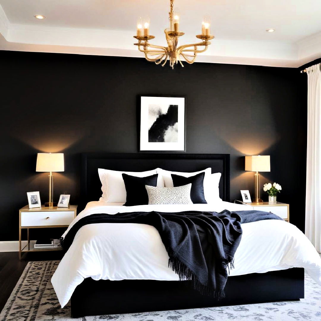 black accent wall - 40 Black and White Bedroom Ideas