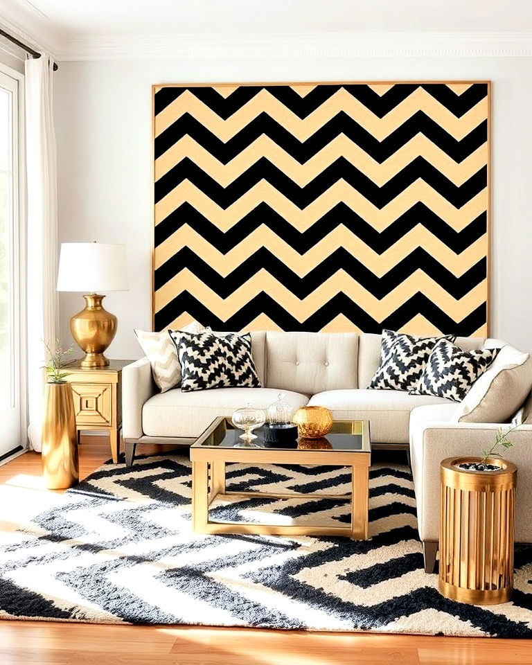 black and beige chevron patterns for living room - 30 Black and Beige Living Room Ideas