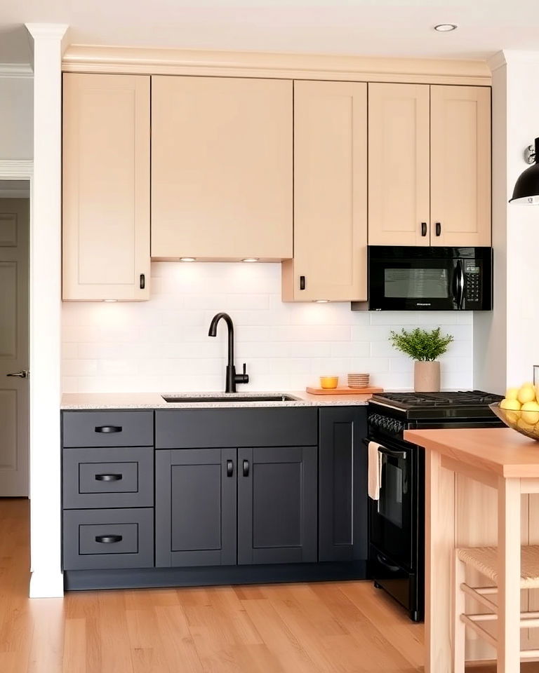 black and beige two toned kitchen cabinets - 20 Black and Beige Kitchen Ideas