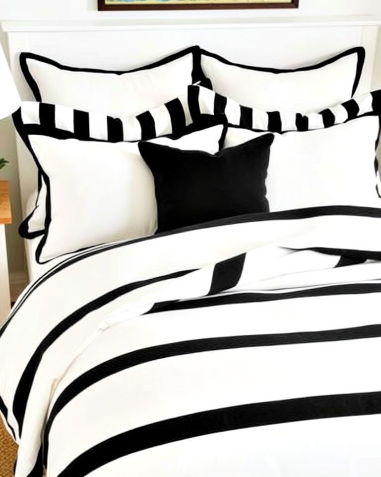 black and cream striped bedding ideas - 35 Cream and Black Bedroom Ideas