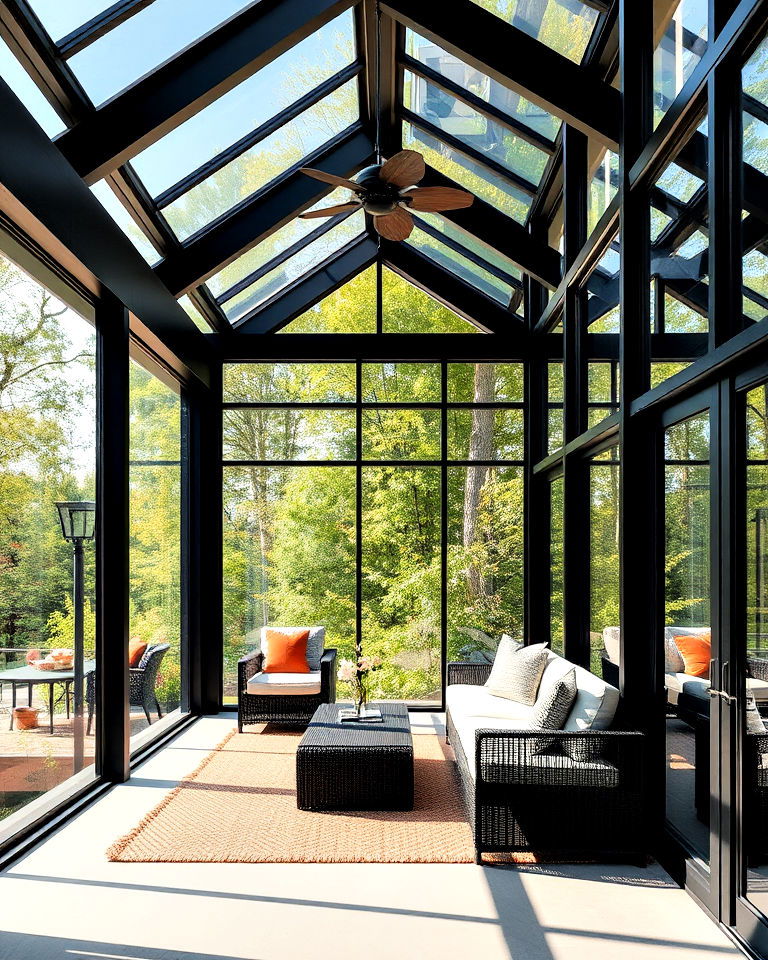 black and glass combination for sunroom - 20 Black Sunroom Ideas