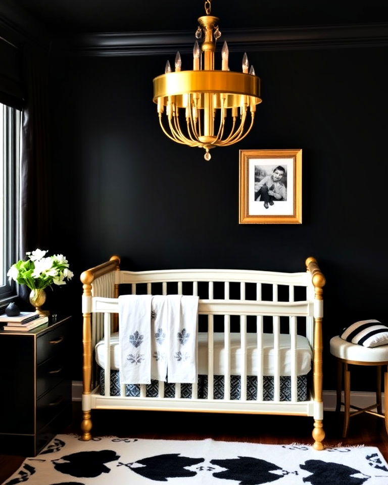 black and gold accents for nursery - 25 Black Nursery Ideas