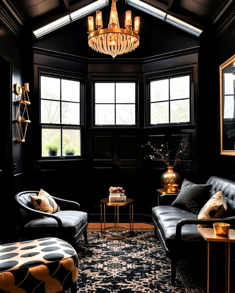 black and gold accents for sunroom - 20 Black Sunroom Ideas