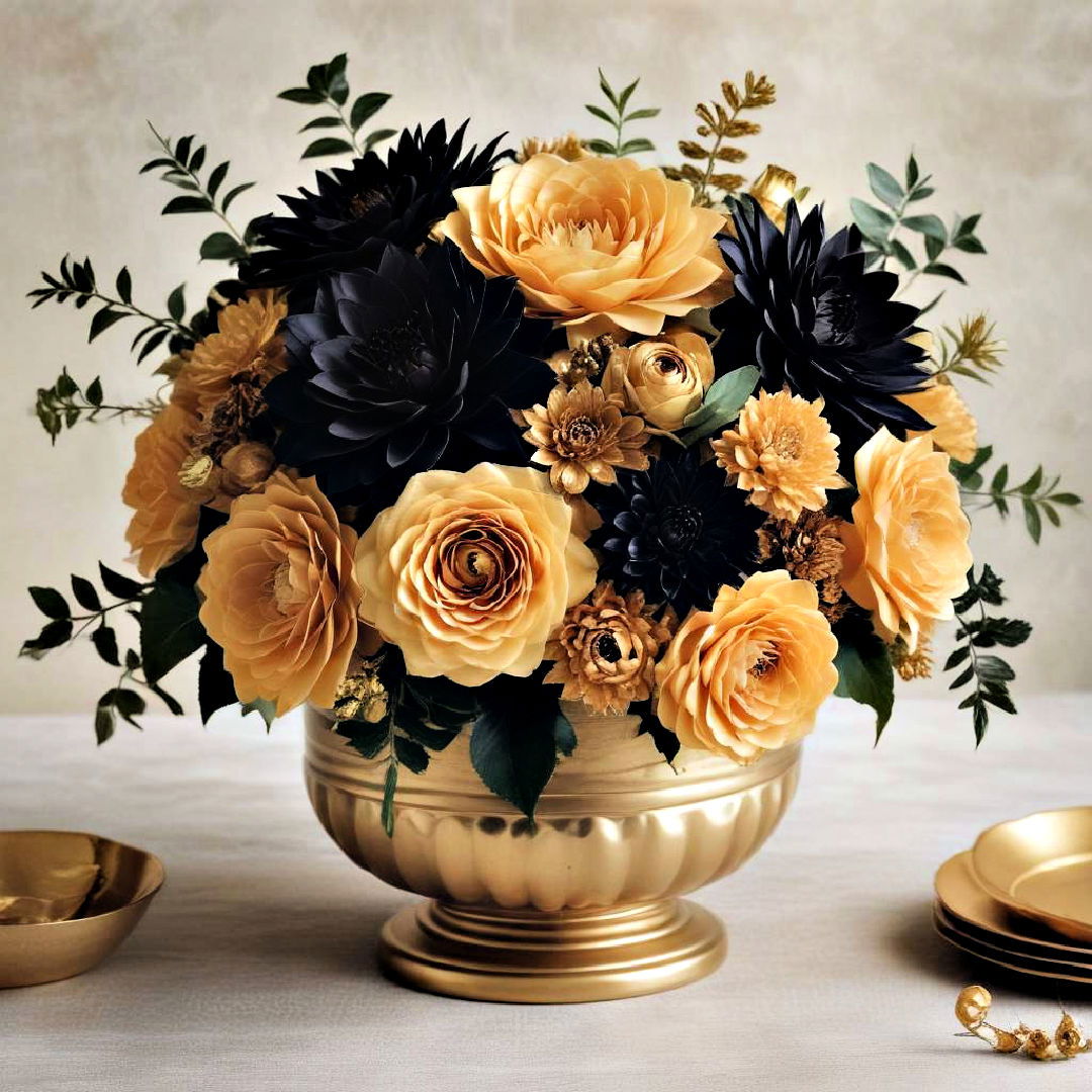 black and gold floral masterpiece - 20 Black and Gold Centerpiece Ideas