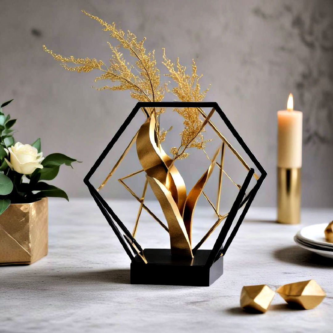 black and gold geometric sculpture - 20 Black and Gold Centerpiece Ideas