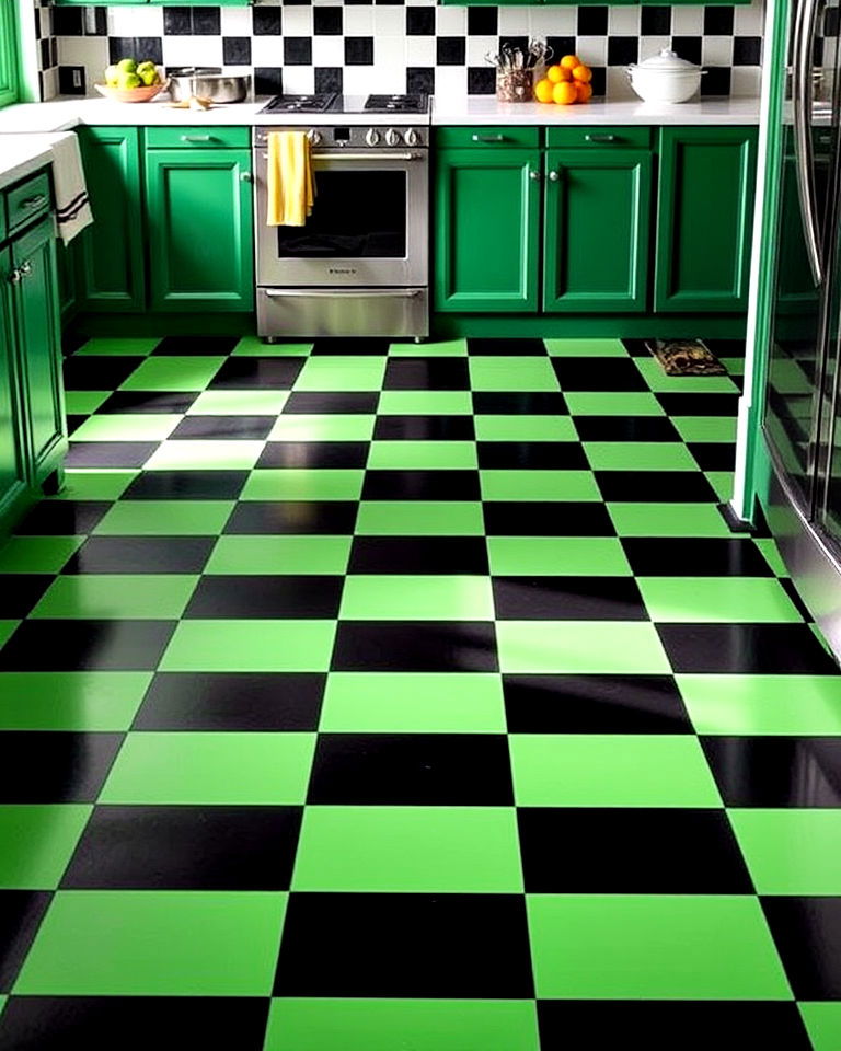 black and green checkerboard floor for kitchen - 30 Black and Green Kitchen Ideas
