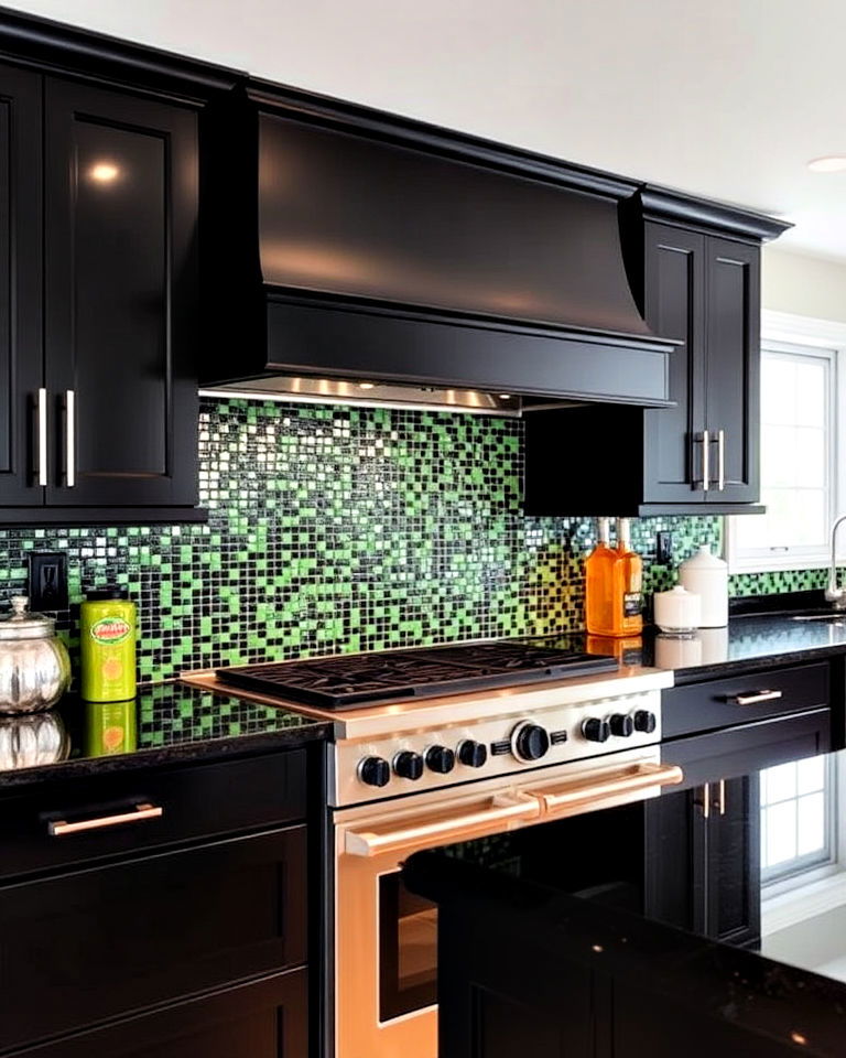 black and green mosaic backsplash for kitchen - 30 Black and Green Kitchen Ideas