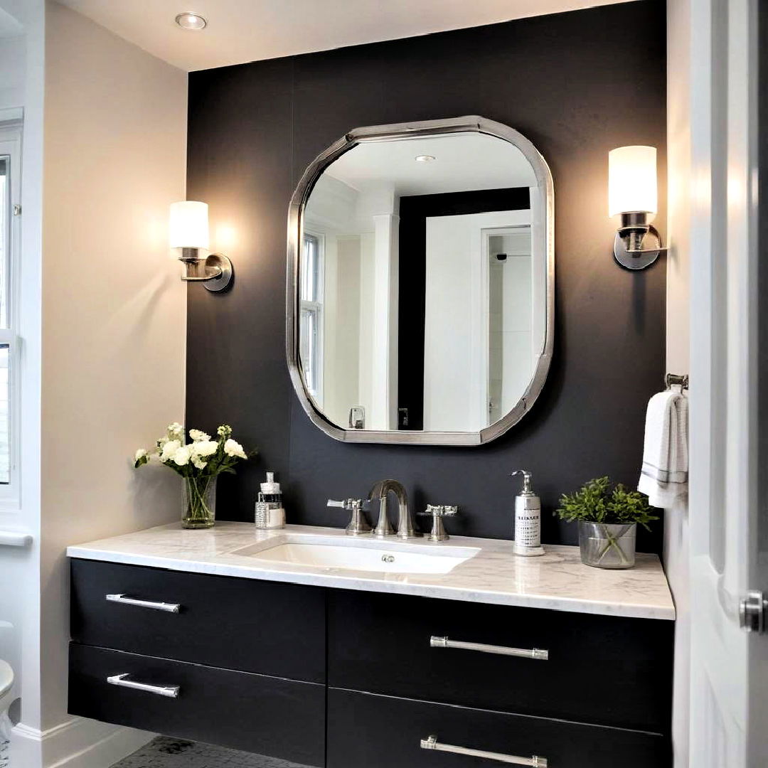 black and grey bathroom with metallic touches - 20 Black and Grey Bathroom Ideas