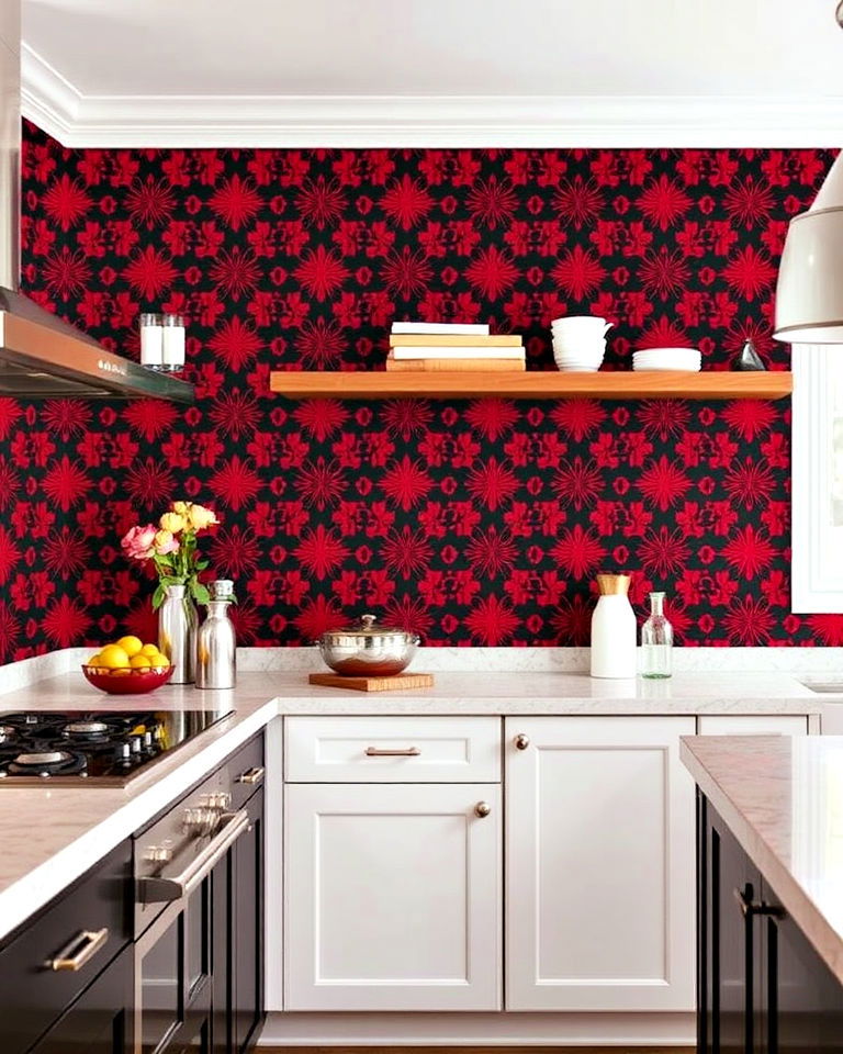 black and red patterned wallpaper for kitchen - 25 Red and Black Kitchen Ideas
