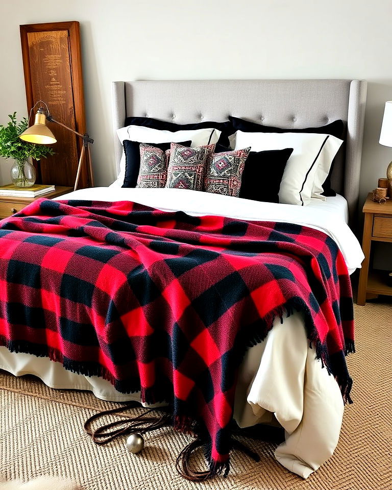 black and red plaid blanket for bedroom - 25 Red and Black Bedroom Ideas