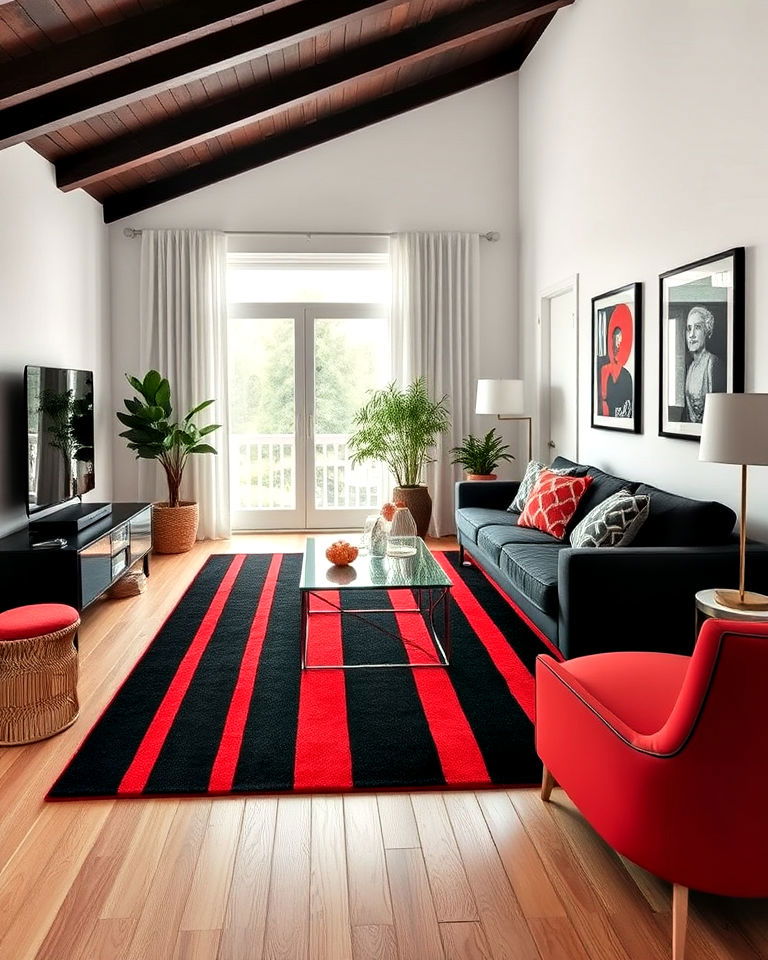 black and red striped rug for living room - 25 Black and Red Living Room Ideas