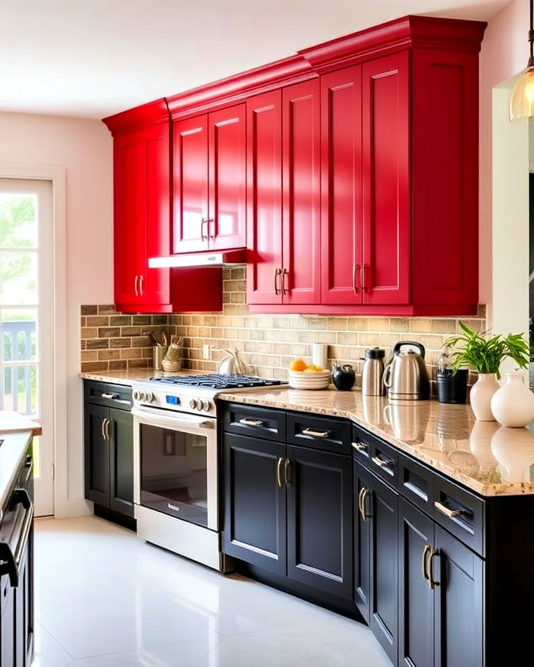 black and red two tone cabinets for kitchen - 25 Red and Black Kitchen Ideas